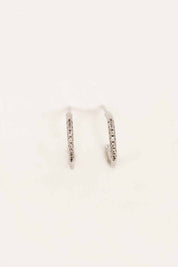 Thin Stone Hoop Earrings - Silver / OS