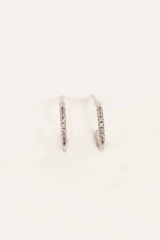 Thin Stone Hoop Earrings - Silver / OS