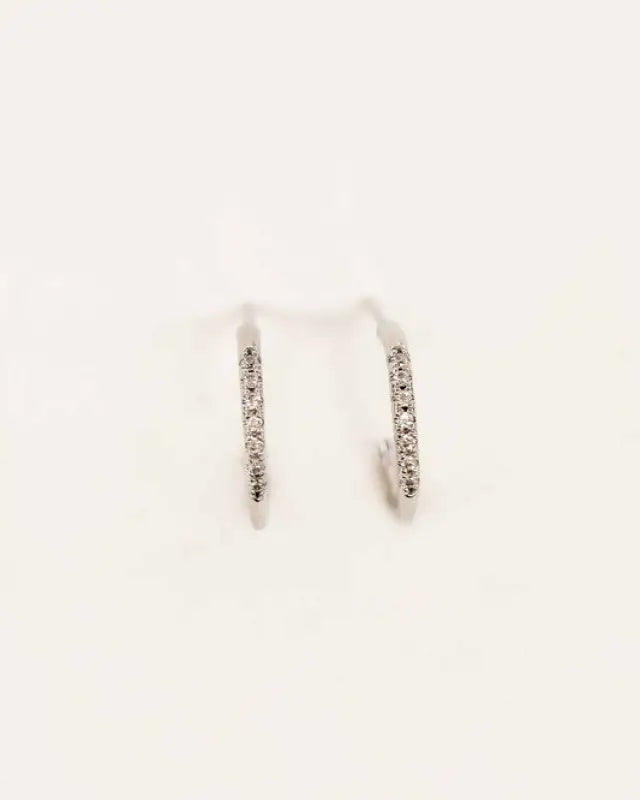 Thin Stone Hoop Earrings - Silver / OS