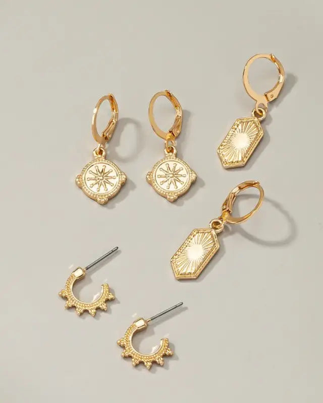 Three Pair Set Charm Drop Earrings