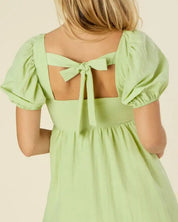 Tie back dress with puff sleeves