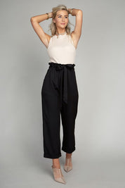 Tie belt straight pants - Black / S - Pants