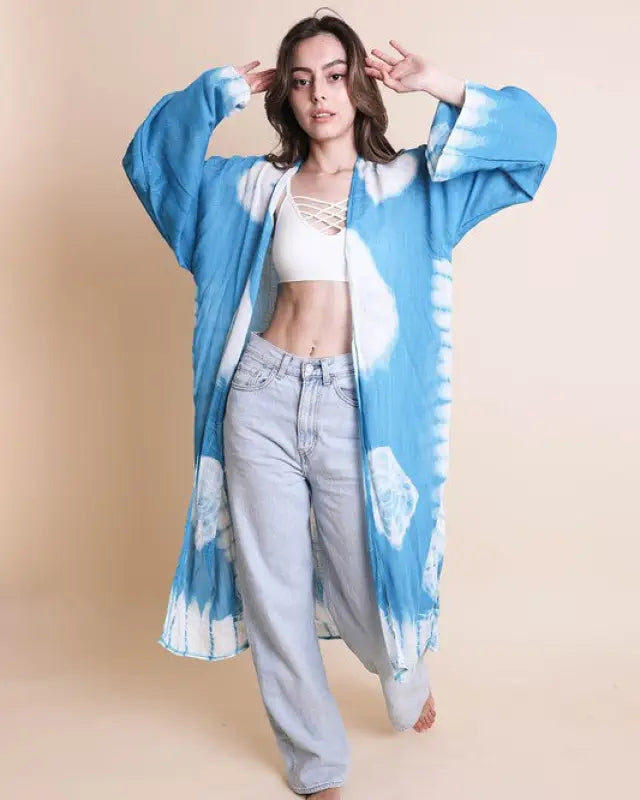 Tie-Dye Longline Kimono With Full Sleeves