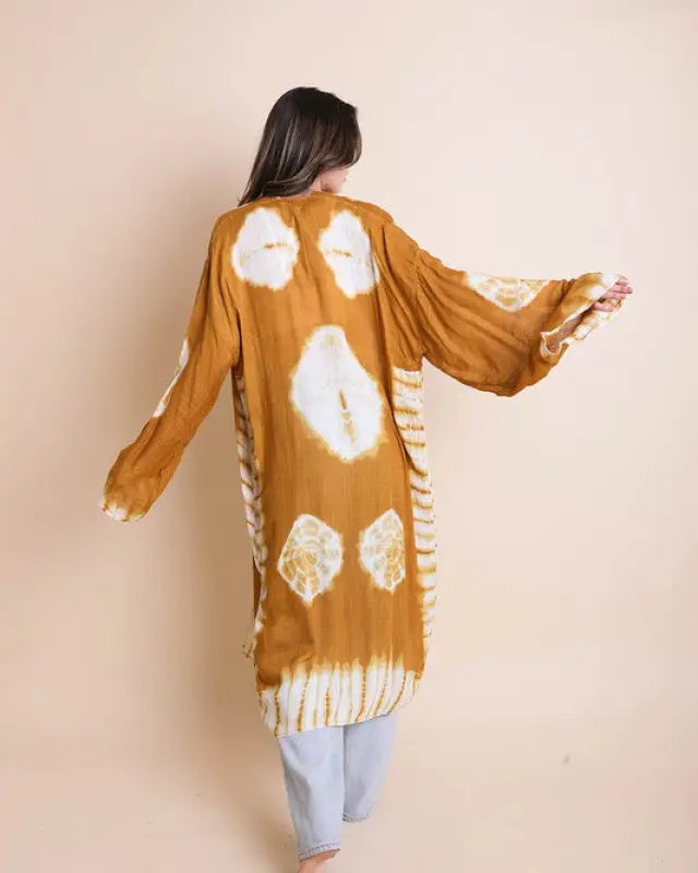 Tie-Dye Longline Kimono With Full Sleeves