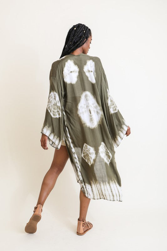 Tie-Dye Longline Kimono With Full Sleeves