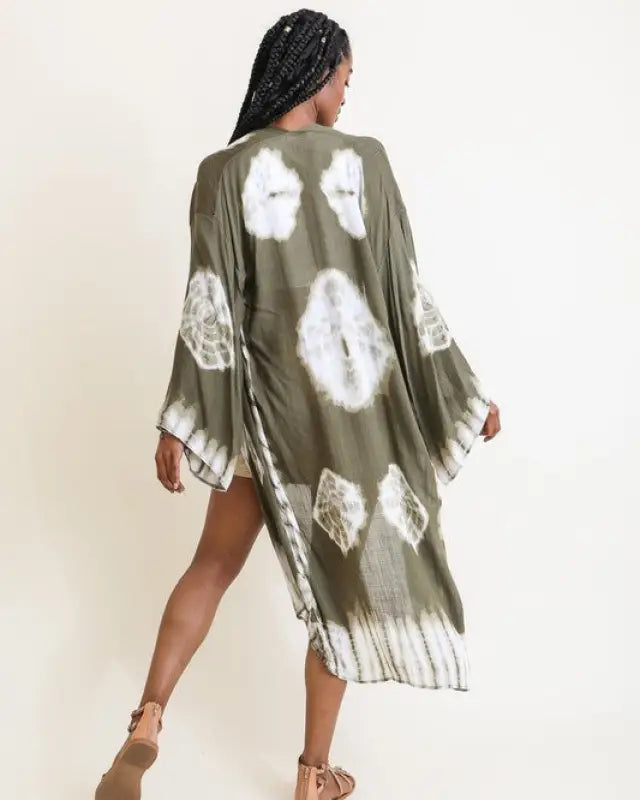 Tie-Dye Longline Kimono With Full Sleeves