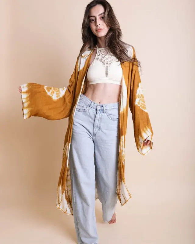 Tie-Dye Longline Kimono With Full Sleeves