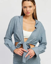 Tie Front Cropped Blouse