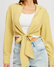 Tie Front Cropped Blouse