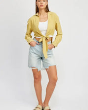 Tie Front Cropped Blouse