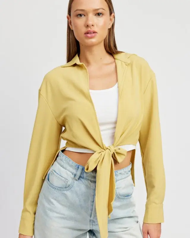 Tie Front Cropped Blouse