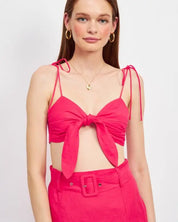 Tie Front Spaghetti Strap Cropped Top