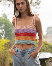 Tie-shoulder Sweater Crop Tank Top