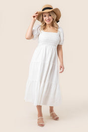 Tiered Long Dress With Puff Sleeves