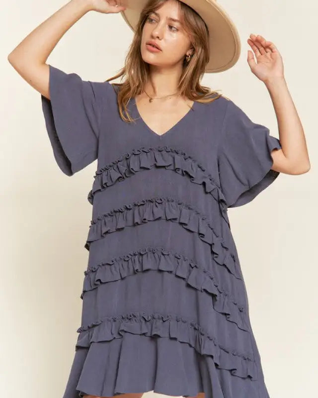 TIERED RUFFLE MINI DRESS