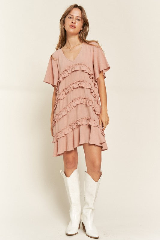 TIERED RUFFLE MINI DRESS