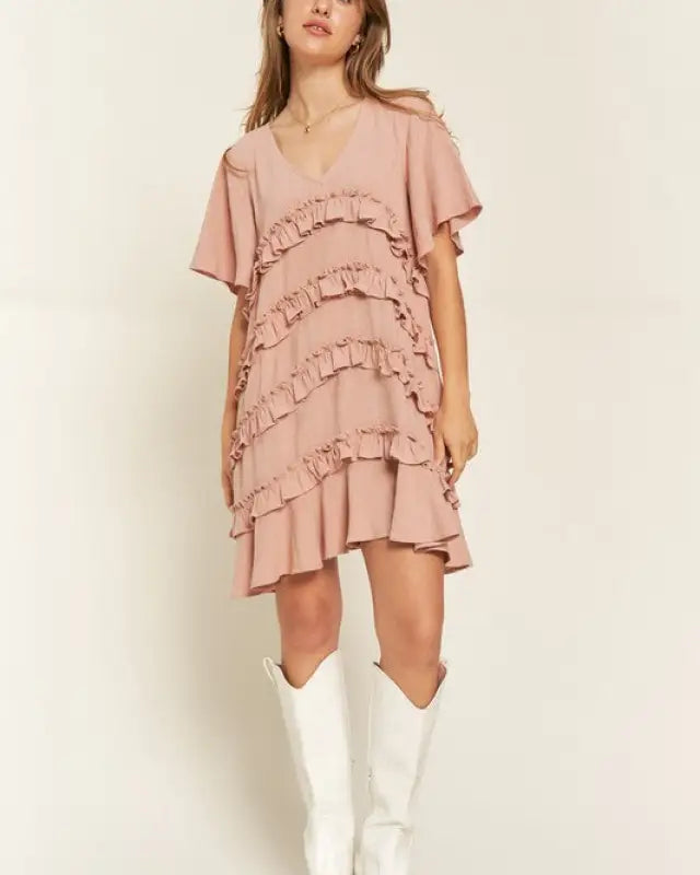 TIERED RUFFLE MINI DRESS