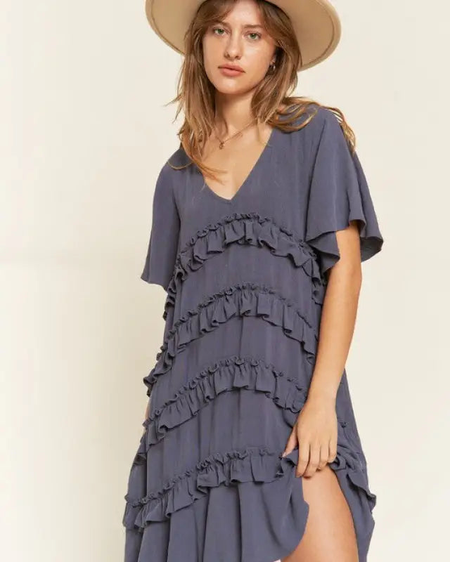 TIERED RUFFLE MINI DRESS