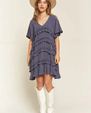 TIERED RUFFLE MINI DRESS