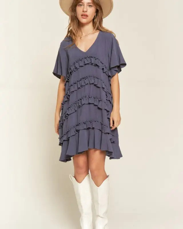 TIERED RUFFLE MINI DRESS