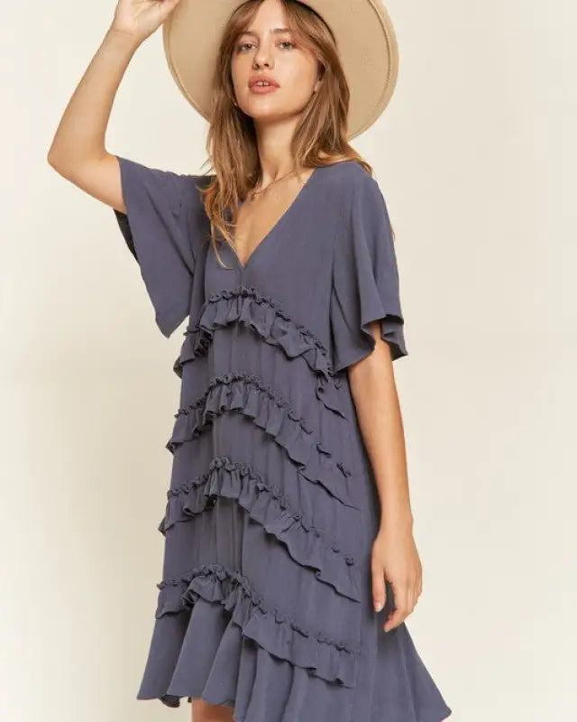 TIERED RUFFLE MINI DRESS