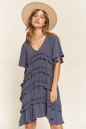 TIERED RUFFLE MINI DRESS