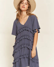 TIERED RUFFLE MINI DRESS