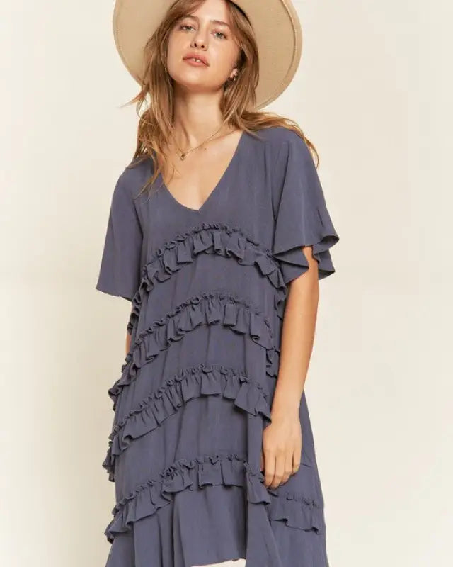 TIERED RUFFLE MINI DRESS