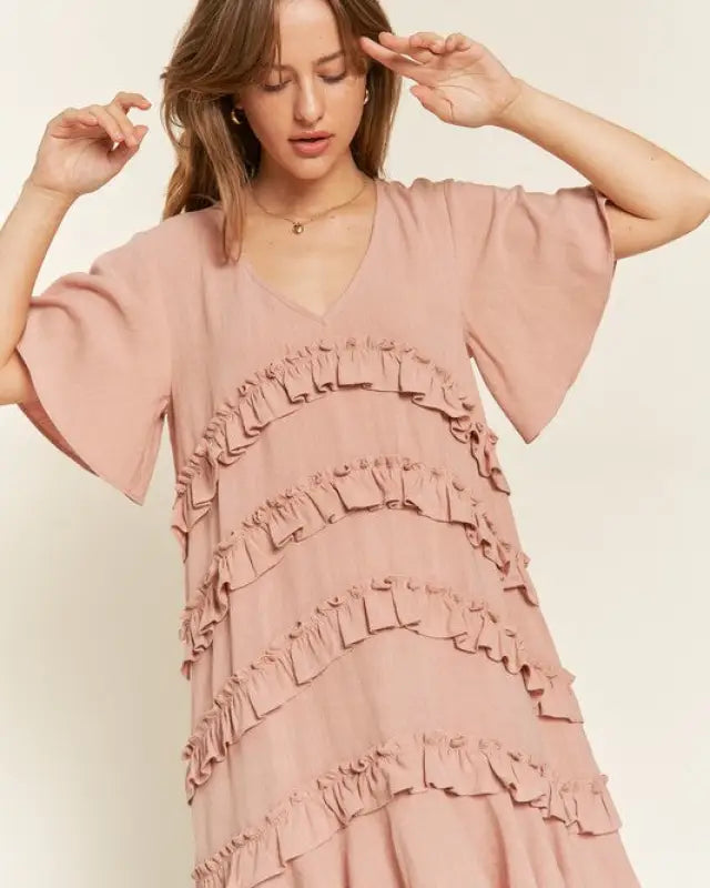 TIERED RUFFLE MINI DRESS - l. mauve / S