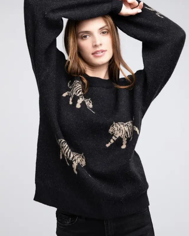 Tiger Pattern Sweater - BLACK / XL