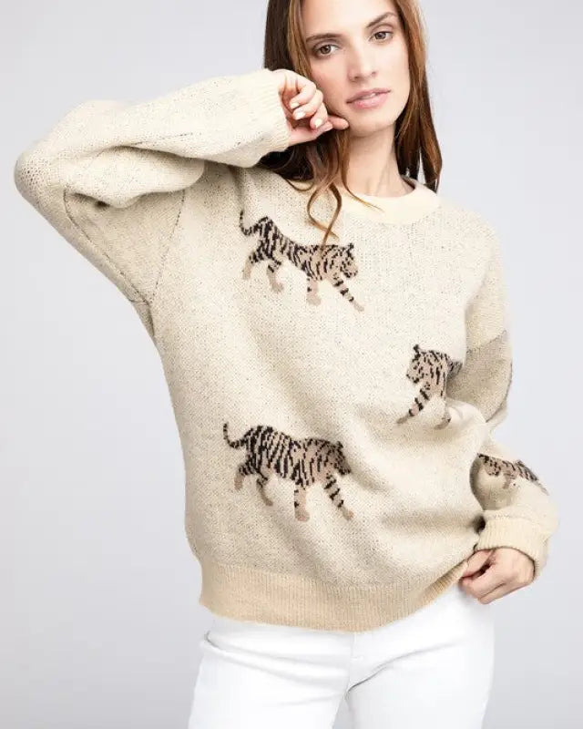 Tiger Pattern Sweater - OATMEAL / XL