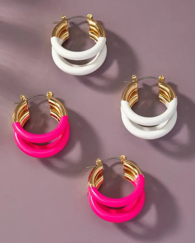 Triple Layer Tube Hoop Earrings With Enamelcoating