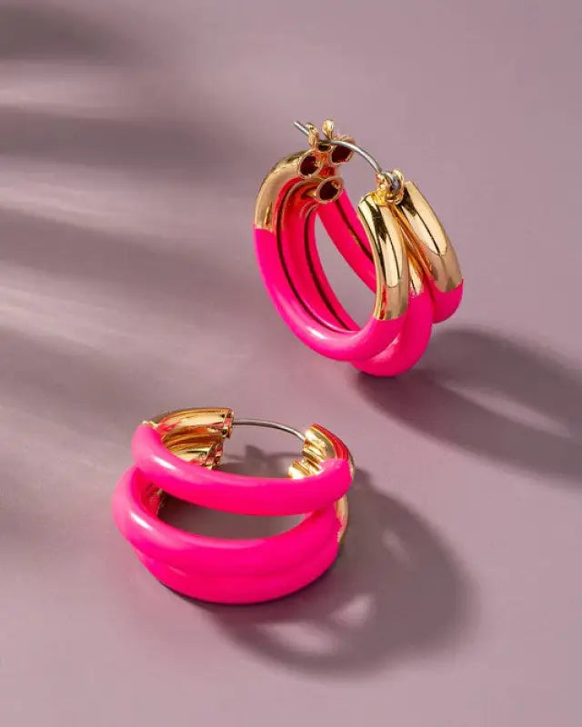 Triple Layer Tube Hoop Earrings With Enamelcoating