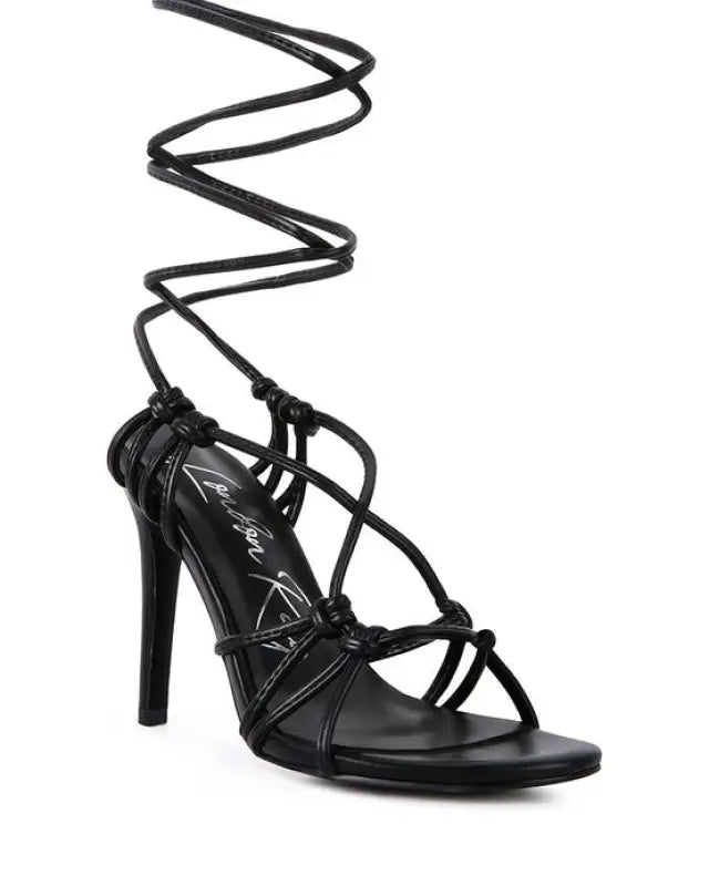 TRIXY KNOT LACE UP HIGH HEELED SANDAL - Black / 5