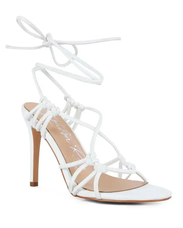 TRIXY KNOT LACE UP HIGH HEELED SANDAL - White / 5