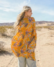 Tropical Leaves Draped Sleeve Kimono