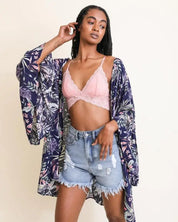 Tropical Leaves Draped Sleeve Kimono