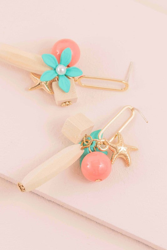 Tropically Charmed Dangle Earrings - Gold 14K - wooden / OS