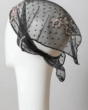 Tulle Lace Embroidered Poppy Headscarf