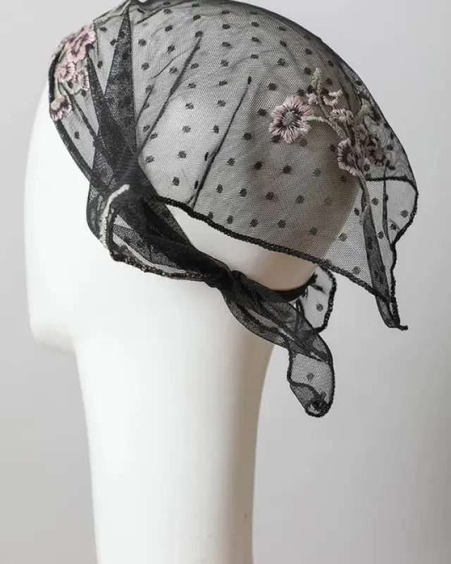 Tulle Lace Embroidered Poppy Headscarf