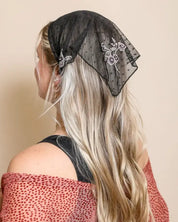 Tulle Lace Embroidered Poppy Headscarf