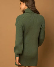 Turtle Neck Balloon Sleeve Sweater Dress