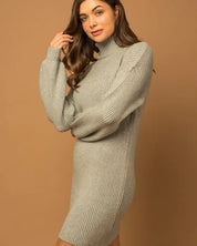 Turtle Neck Balloon Sleeve Sweater Dress