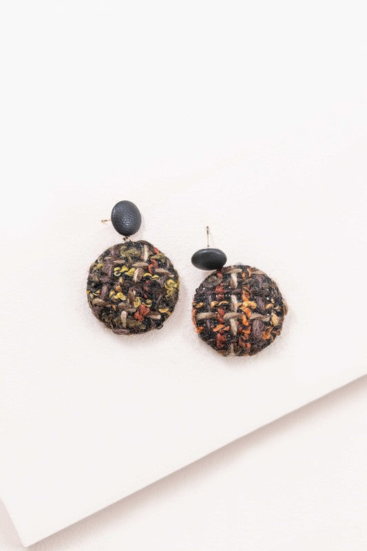 Tweed Button Earrings - Burnt Orange / OS