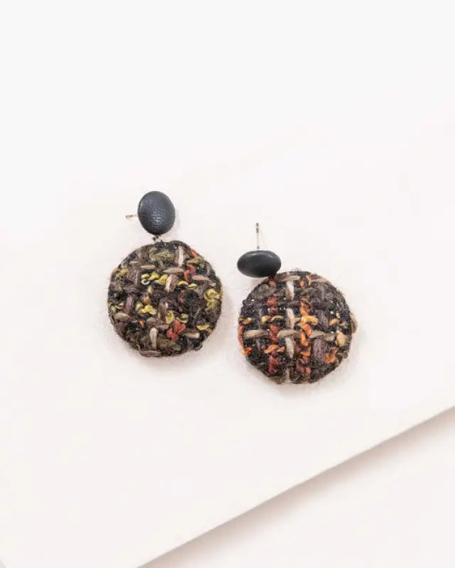 Tweed Button Earrings - Burnt Orange / OS