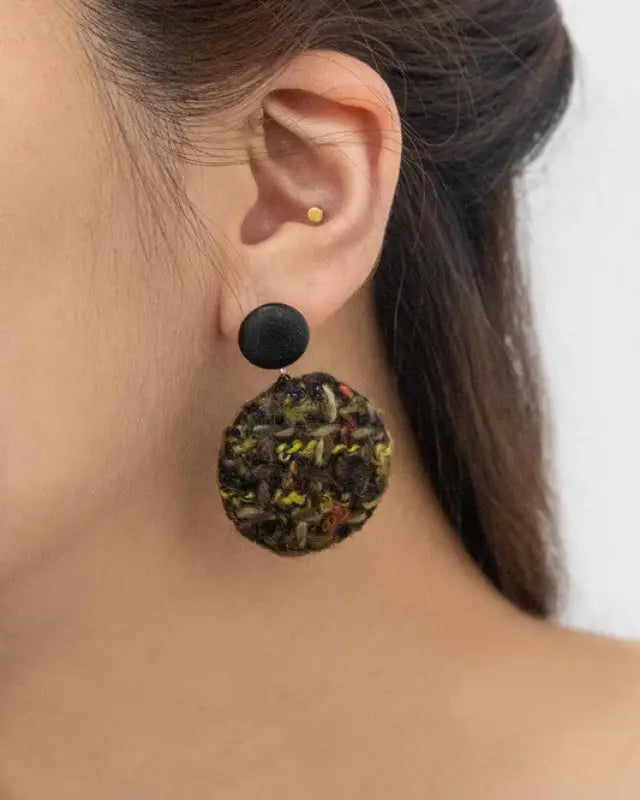 Tweed Button Earrings