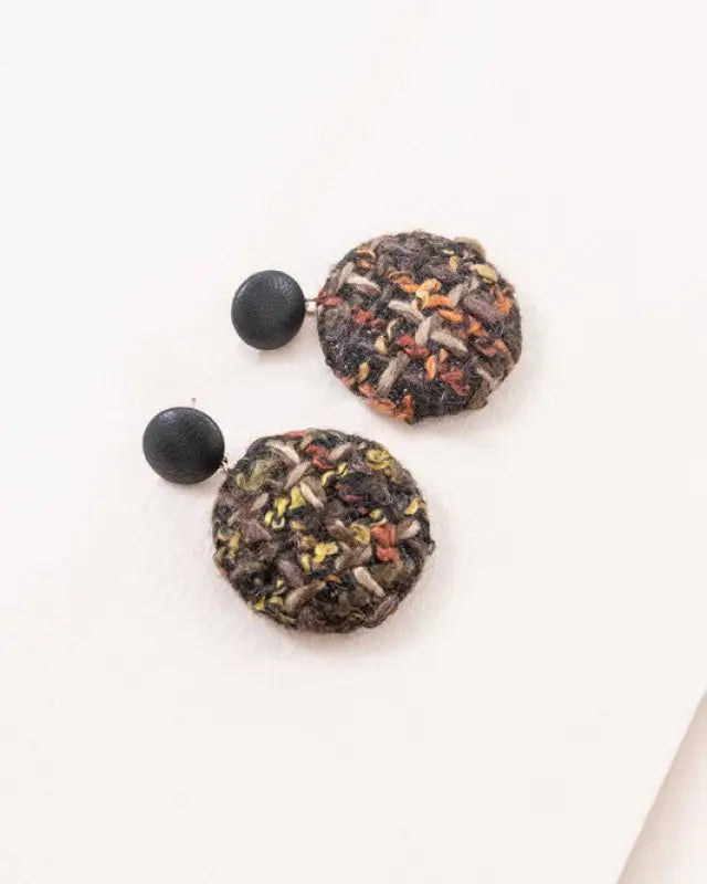 Tweed Button Earrings