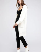 Twist Knitted Open Front Cardigan With Pockets