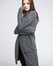 Twist Knitted Open Front Cardigan With Pockets