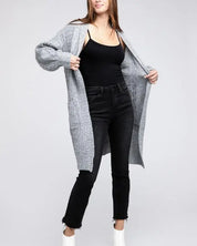 Twist Knitted Open Front Cardigan With Pockets